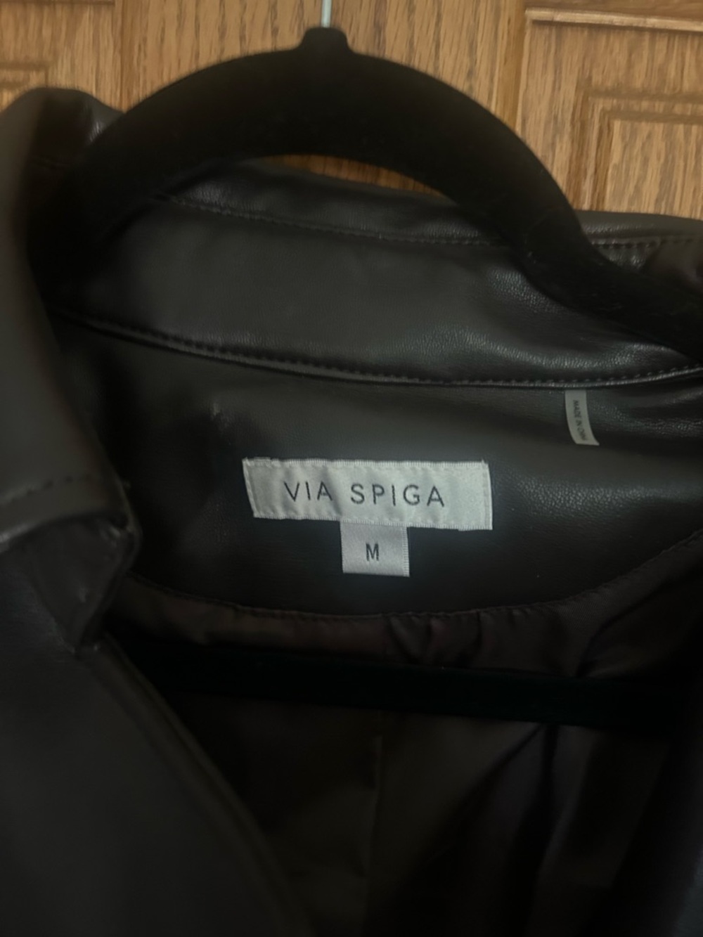 Via Spiga Black Leather Button-Front Trench Coat - Picture 2 of 4